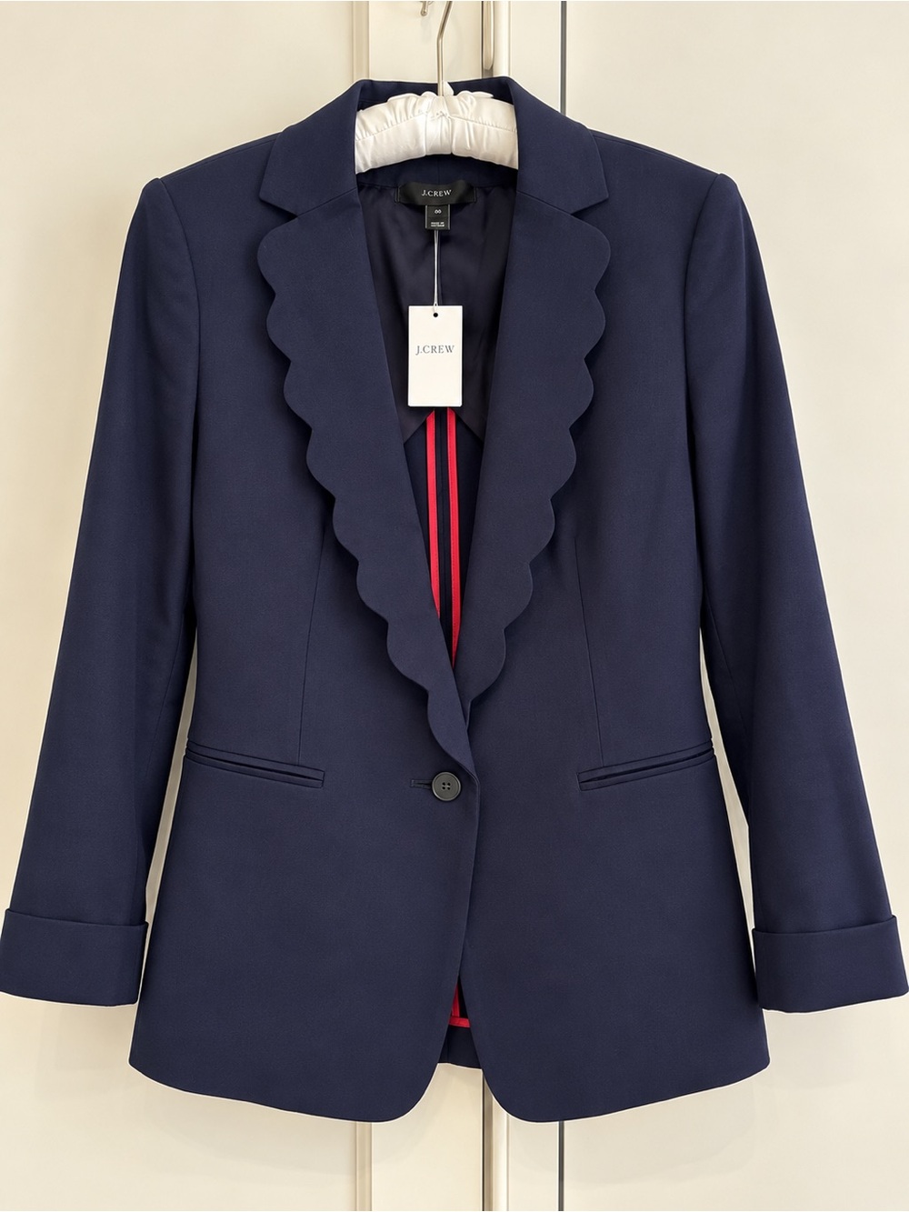 J.Crew Navy Scalloped Ruffle Lapel Blazer Size 00 NWT